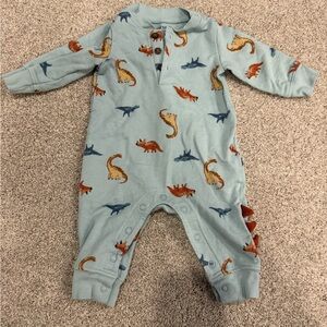 Carter's Blue and Orange Dinosaur Footie in 0-3 button up snap closure
